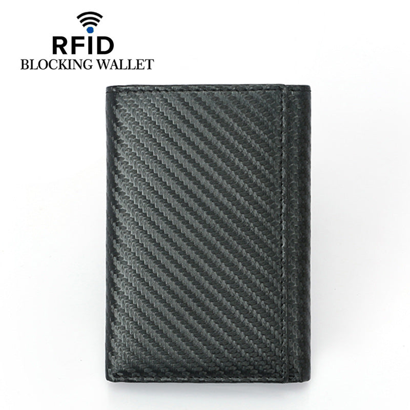 Carbon Fiber Large-capacity RFID Men's Wallet Multi-card Cowhide Wallet Men